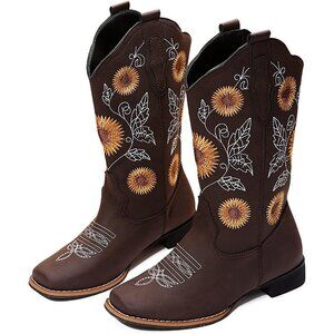 Cowboy Boots for Women Cowgirl Western Boot Sunflower Embroidery Square Toe Heel